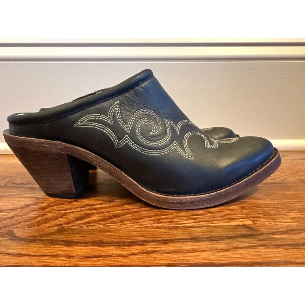 Spirit by Lucchese Women's Black Embroidered Mules Size 8 Western Leather - Picture 6 of 14